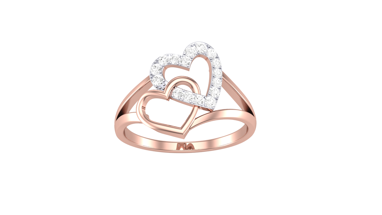 Lumiere Twin Heart Embrace Ring in Rose Gold With - 0.16 Ct Round Diamond Accents