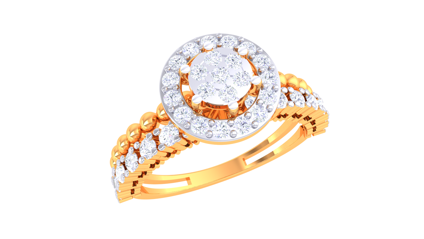 Lumière Circulaire Halo Gold Ring – 0.4 Ct Round Diamonds