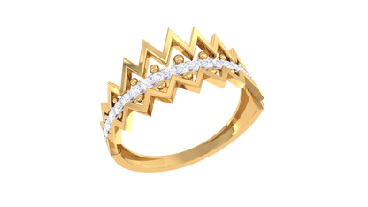Lumiere Chevron Crown Gold Ring - 0.15 Ct Sparkling Diamonds