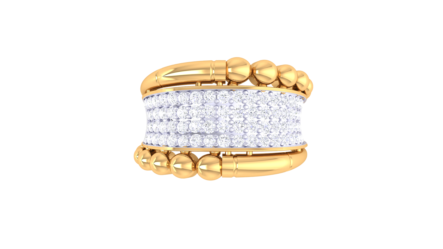Lumiere Rose Gold Beaded Band Ring With 0.68 Ct Round Diamonds – Textured Luxury and Radiant Rows