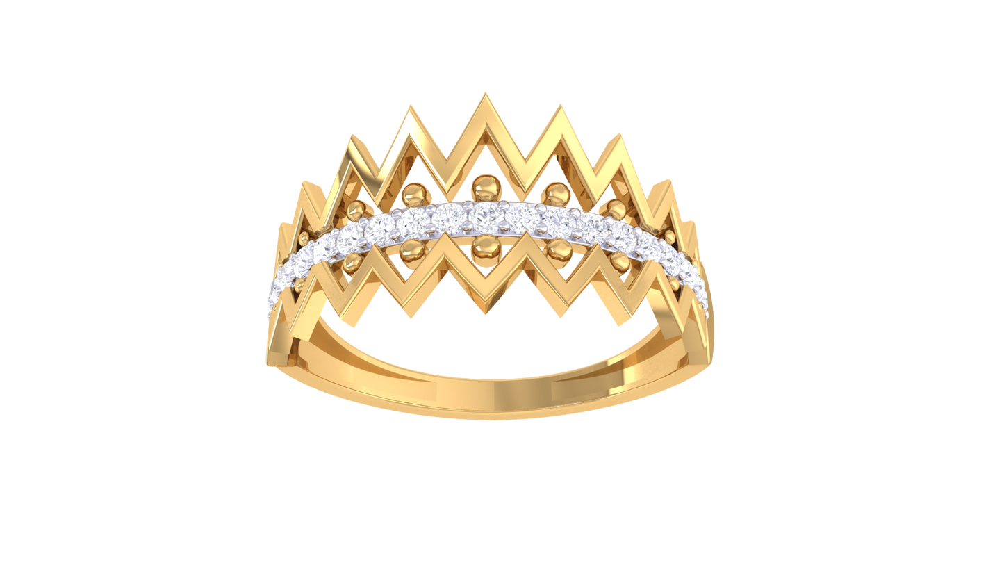 Lumiere Chevron Crown Gold Ring - 0.15 Ct Sparkling Diamonds