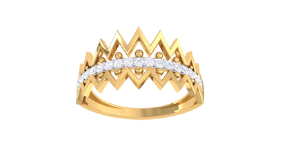 Lumiere Chevron Crown Gold Ring - 0.15 Ct Sparkling Diamonds