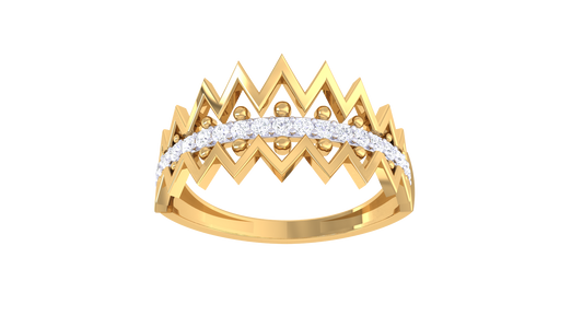 Lumiere Chevron Crown Gold Ring - 0.15 Ct Sparkling Diamonds