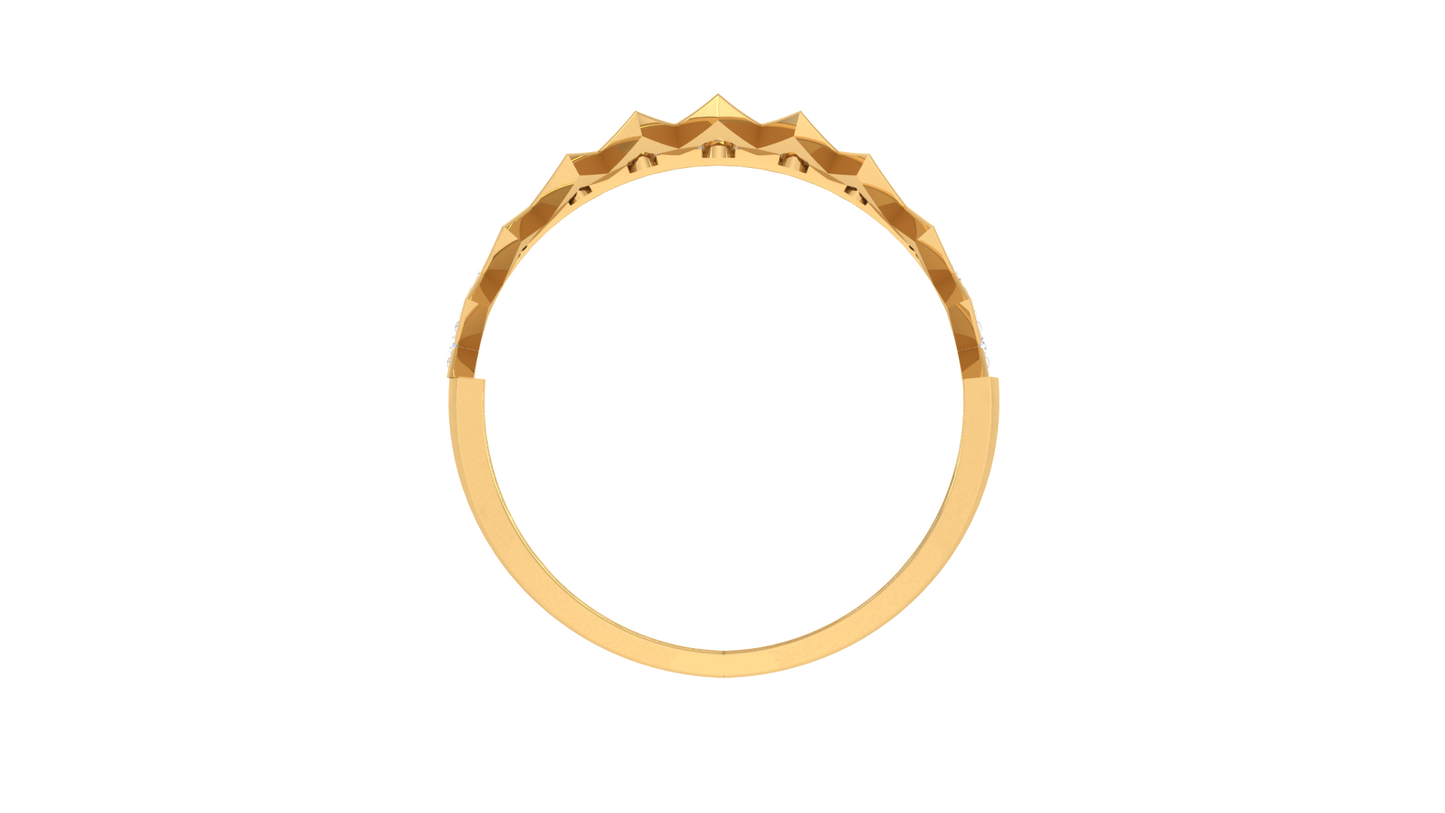 Lumiere Chevron Crown Gold Ring - 0.15 Ct Sparkling Diamonds