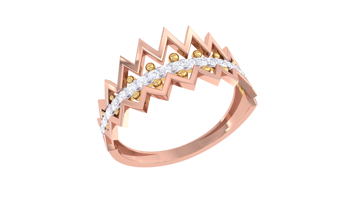 Lumiere Chevron Crown Gold Ring - 0.15 Ct Sparkling Diamonds