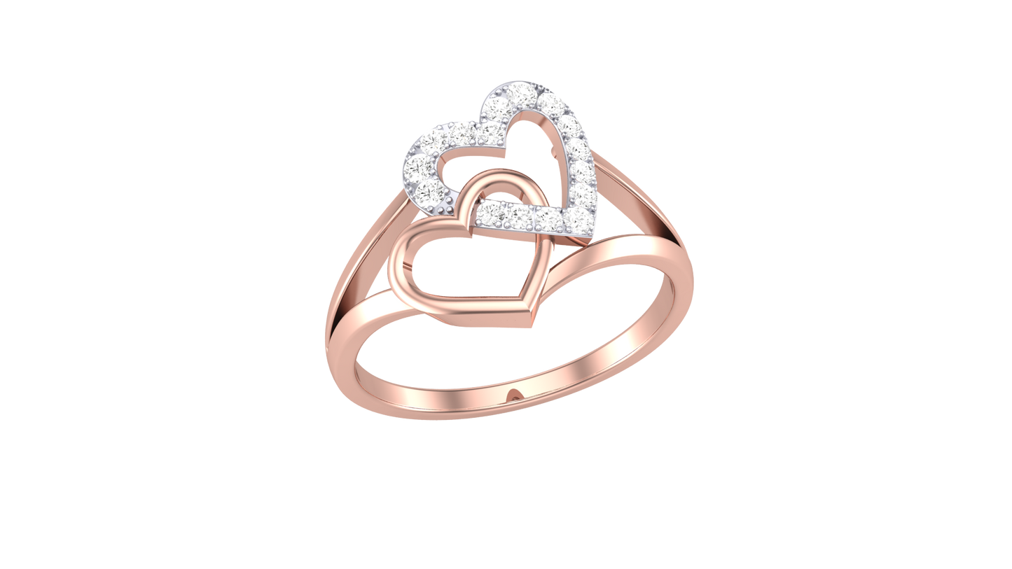 Lumiere Twin Heart Embrace Ring in Rose Gold With - 0.16 Ct Round Diamond Accents
