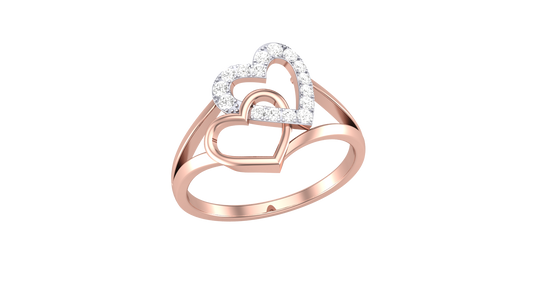 Lumiere Twin Heart Embrace Ring in Rose Gold With - 0.16 Ct Round Diamond Accents