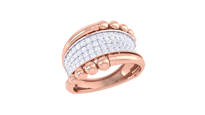 Lumiere Rose Gold Beaded Band Ring With 0.68 Ct Round Diamonds – Textured Luxury and Radiant Rows