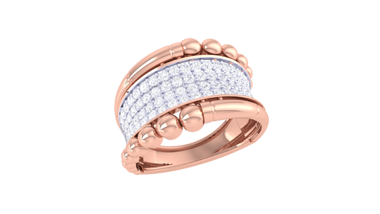 Lumiere Rose Gold Beaded Band Ring With 0.68 Ct Round Diamonds – Textured Luxury and Radiant Rows