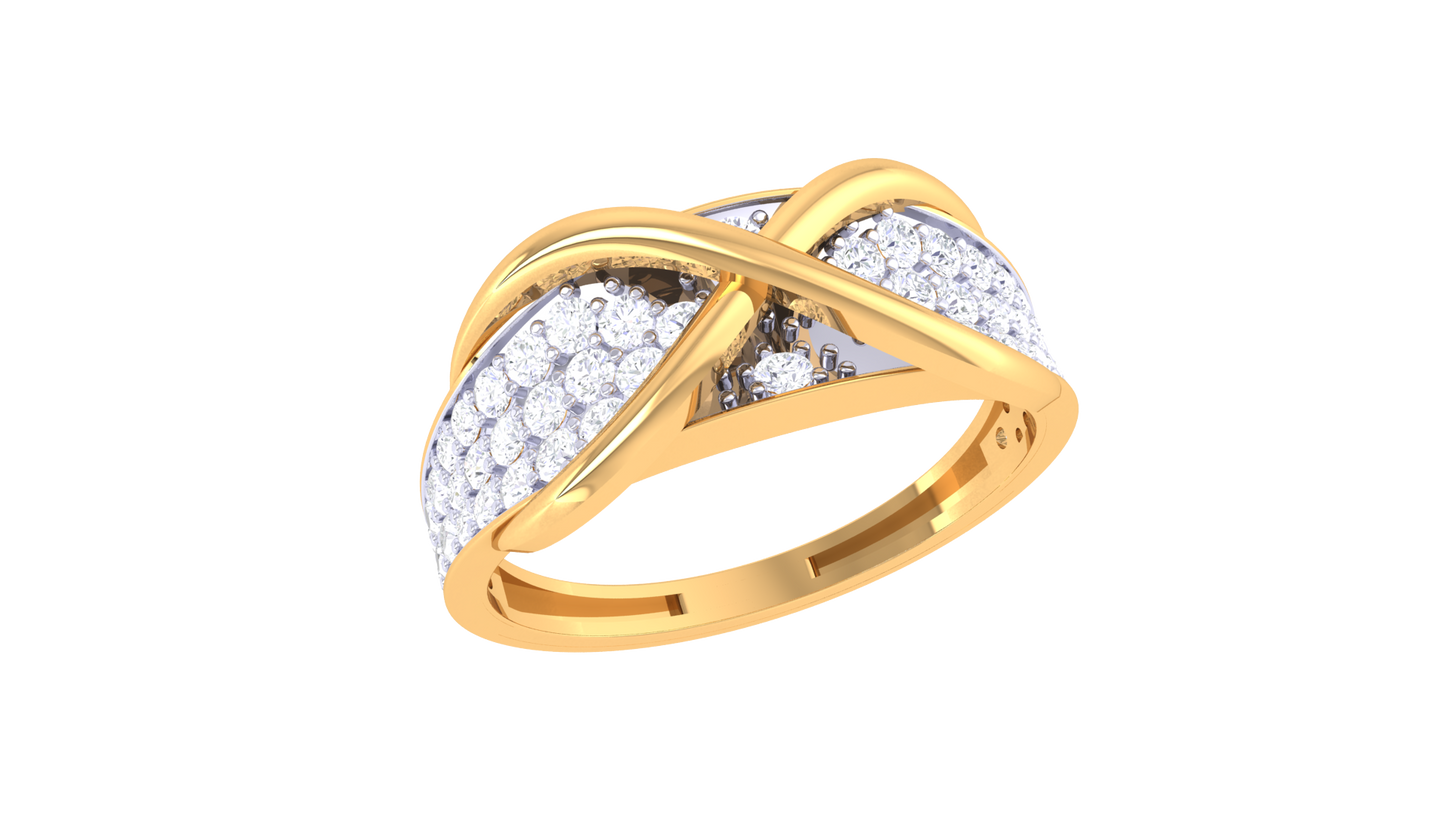Lumiere Crisscross Band Rose Gold Ring With 0.56 Ct Brilliant Cut Diamonds – Interwoven Brilliance and Sculptural Grace