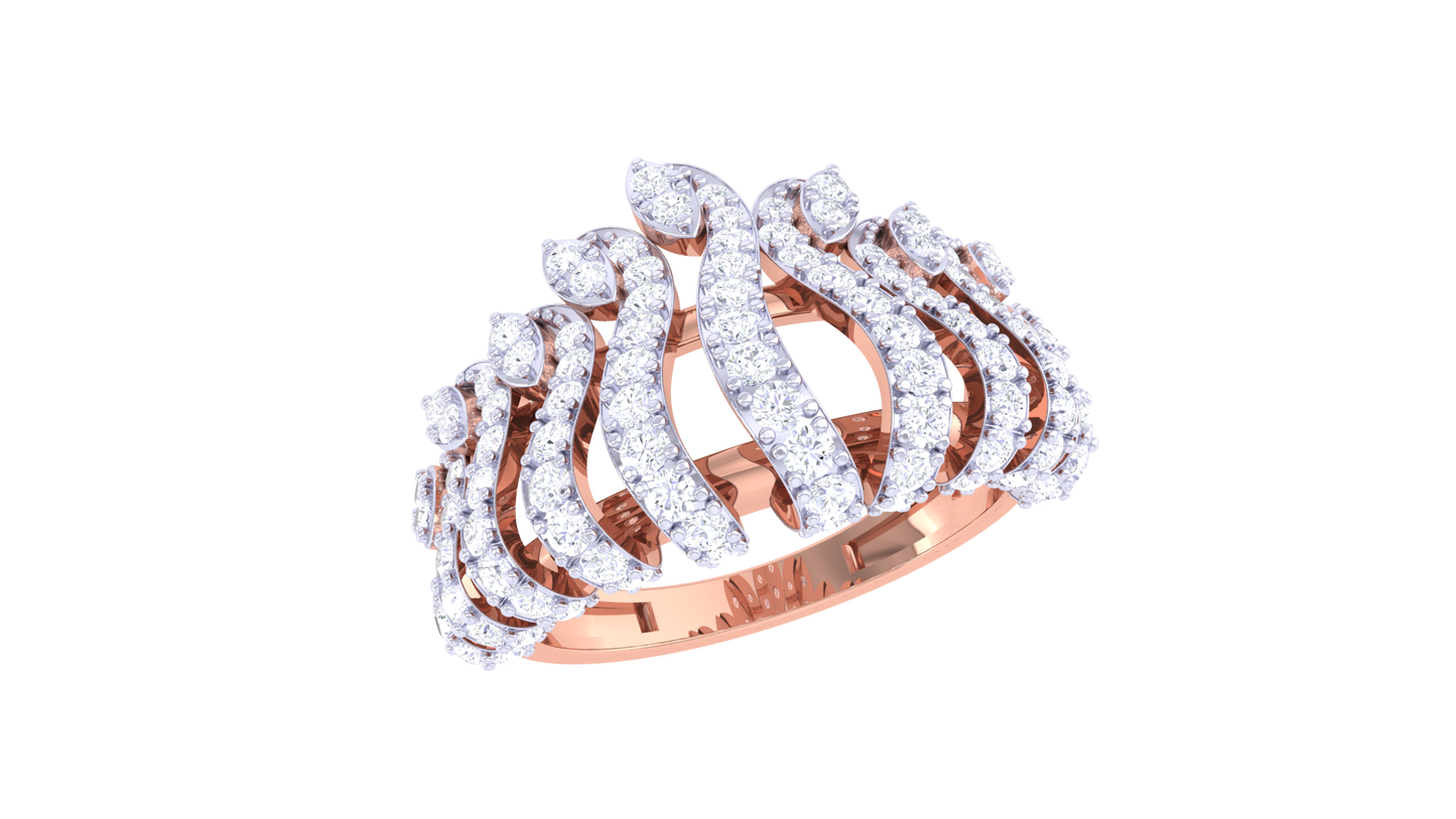 Lumiere Waves of Light Ring - 0.96 Ct Diamonds In Sculpted Gold