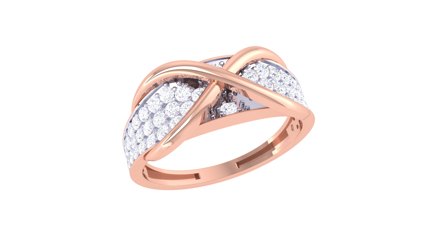 Lumiere Crisscross Band Rose Gold Ring With 0.56 Ct Brilliant Cut Diamonds – Interwoven Brilliance and Sculptural Grace