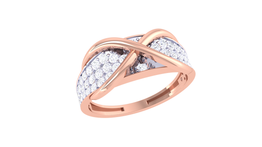 Lumiere Crisscross Band Rose Gold Ring With 0.56 Ct Brilliant Cut Diamonds – Interwoven Brilliance and Sculptural Grace