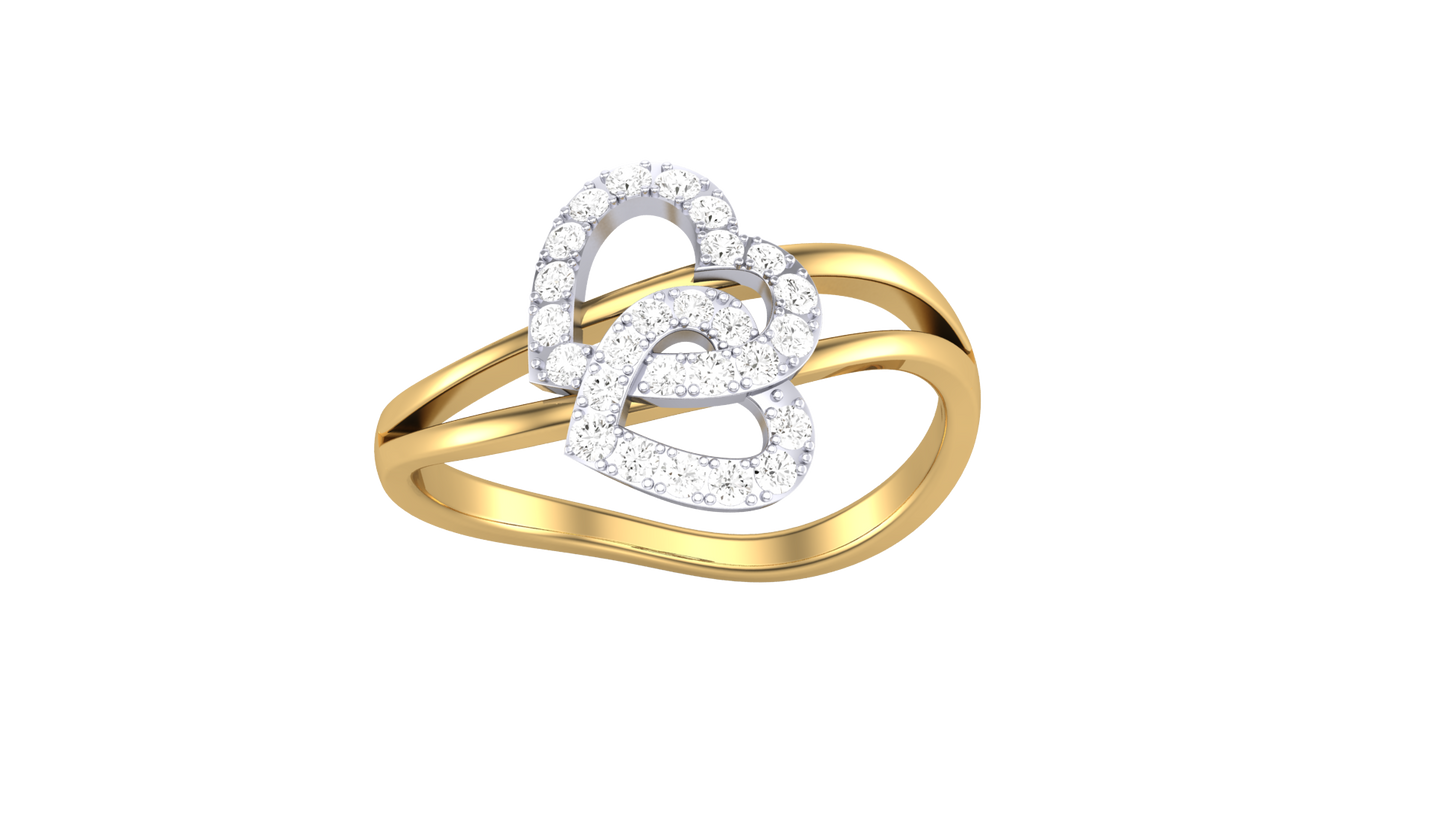 Lumiere Twin Heart Ring In Yellow Gold – 0.21 Ct Round Diamonds