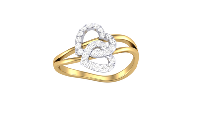 Lumiere Twin Heart Ring In Yellow Gold – 0.21 Ct Round Diamonds