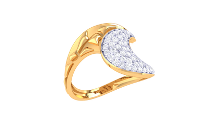 Eclat Wave and Leaf Golden Ring With 0.38 Ct Brilliant Cut Diamonds – Nature-Inspired Elegance and Textured Sparkle