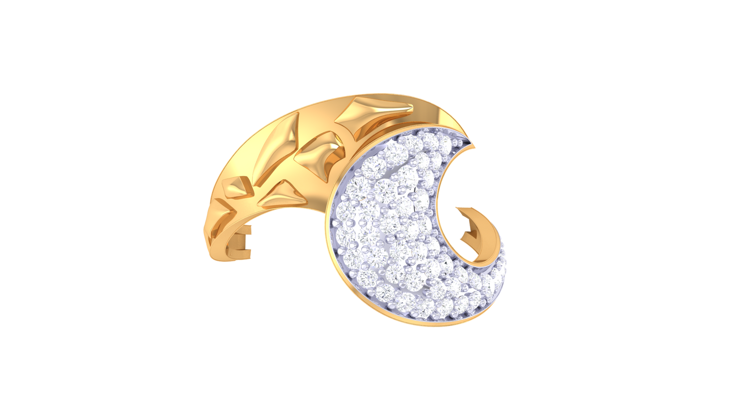 Eclat Wave and Leaf Golden Ring With 0.38 Ct Brilliant Cut Diamonds – Nature-Inspired Elegance and Textured Sparkle