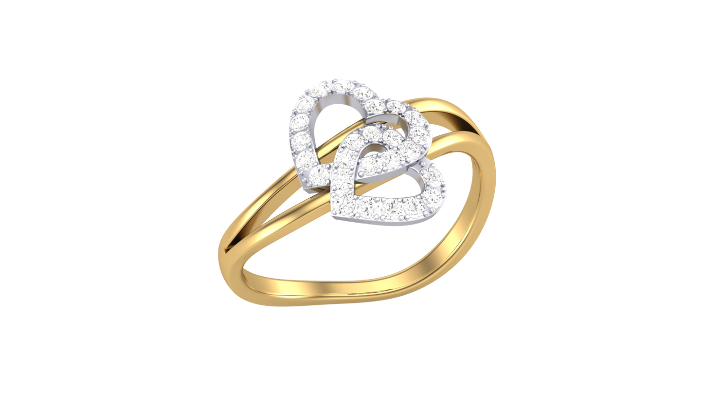 Lumiere Twin Heart Ring In Yellow Gold – 0.21 Ct Round Diamonds