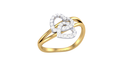 Lumiere Twin Heart Ring In Yellow Gold – 0.21 Ct Round Diamonds