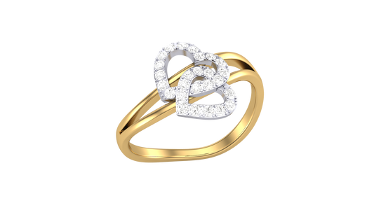 Lumiere Twin Heart Ring In Yellow Gold – 0.21 Ct Round Diamonds