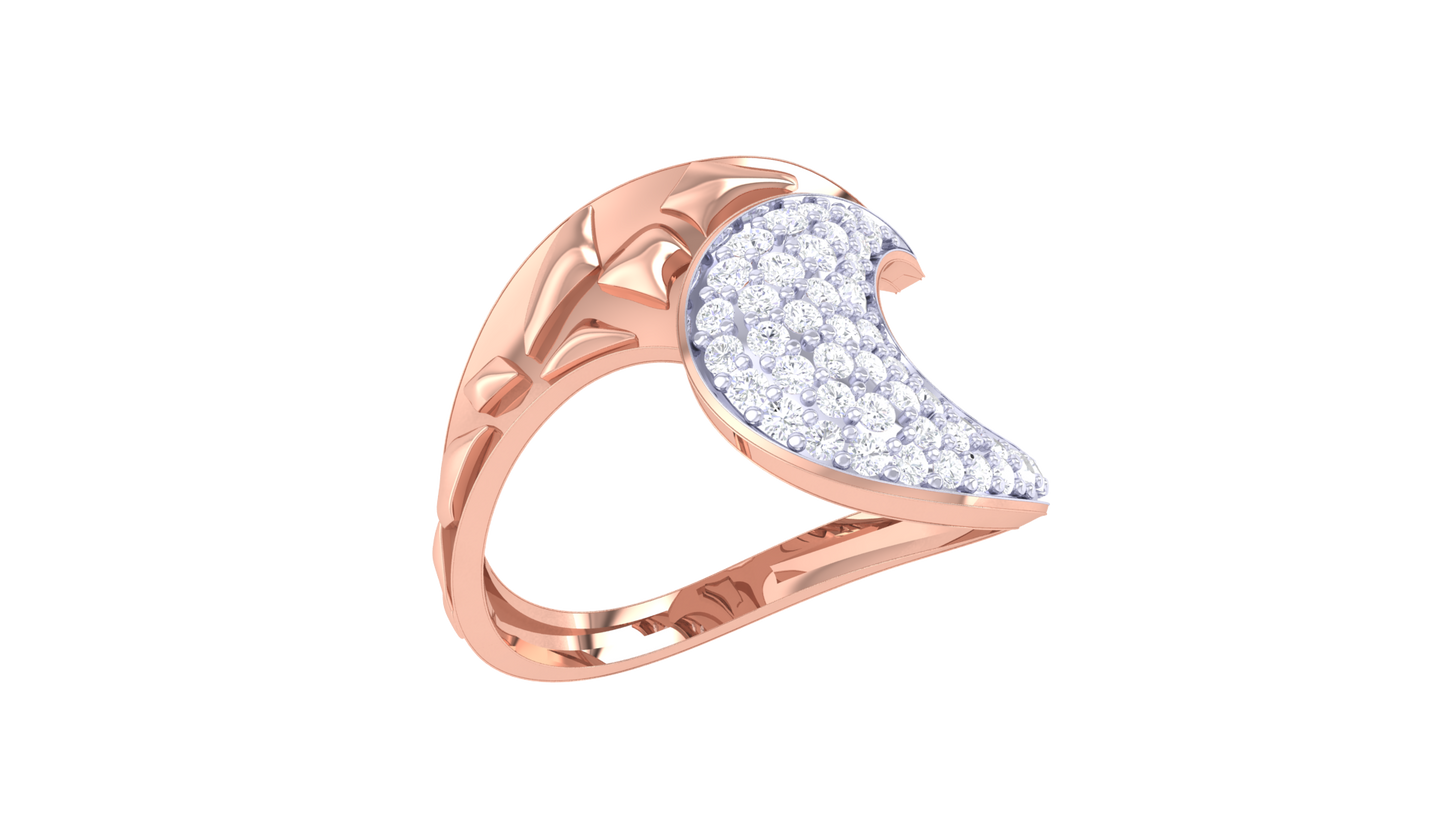 Eclat Wave and Leaf Golden Ring With 0.38 Ct Brilliant Cut Diamonds – Nature-Inspired Elegance and Textured Sparkle