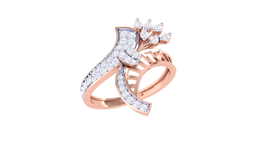 Eclat Floral Cluster Rose Gold Ring With 0.34 Ct Brillant Cut Diamonds – Intertwined Bands and Blooming Brilliance