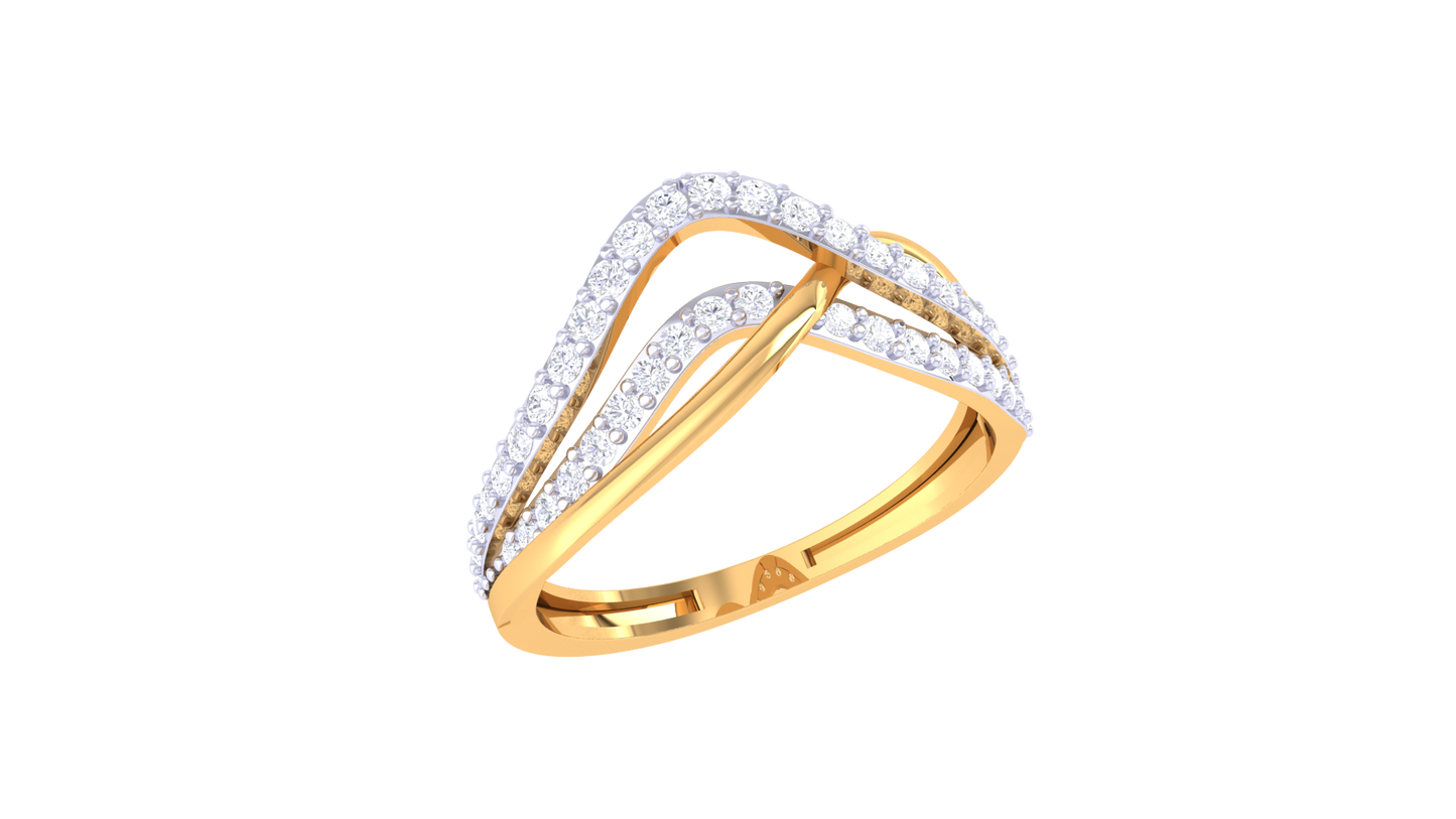 Lumiere Interwoven Band Golden Ring With 0.38 Ct Brillient Cut Diamonds – Asymmetrical Grace and Radiant Flow
