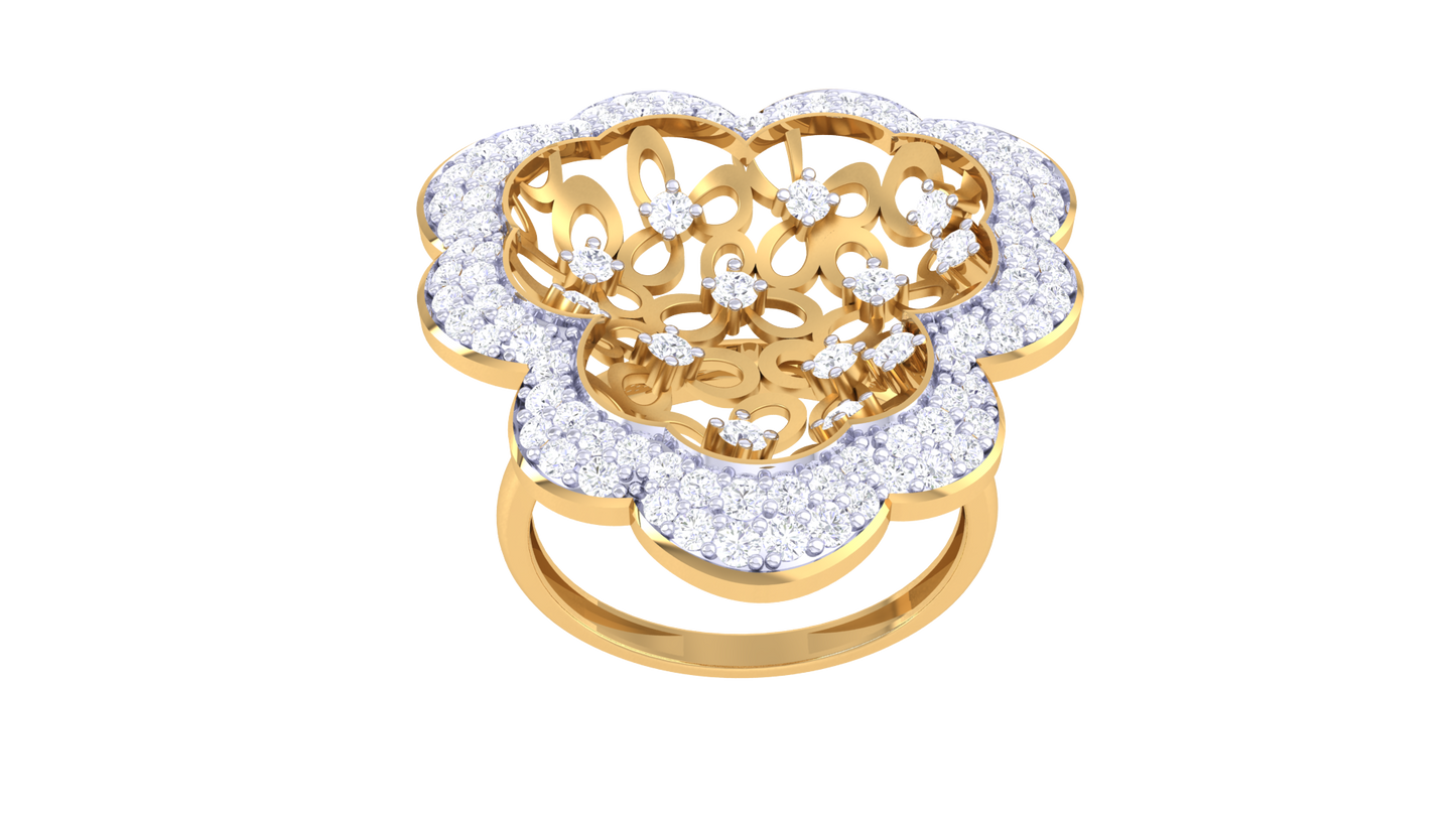 Eclat Ornate Floral Halo Ring in Gold – 0.67 ct Diamond Petal Radiance