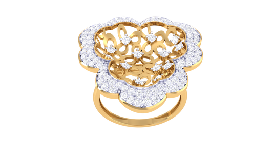 Eclat Ornate Floral Halo Ring in Gold – 0.67 ct Diamond Petal Radiance