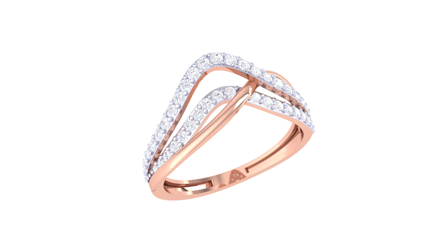 Lumiere Interwoven Band Golden Ring With 0.38 Ct Brillient Cut Diamonds – Asymmetrical Grace and Radiant Flow