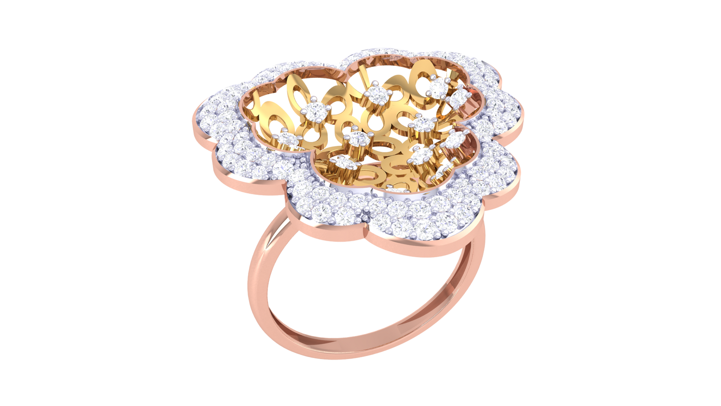 Eclat Ornate Floral Halo Ring in Gold – 0.67 ct Diamond Petal Radiance