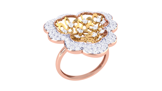 Eclat Ornate Floral Halo Ring in Gold – 0.67 ct Diamond Petal Radiance