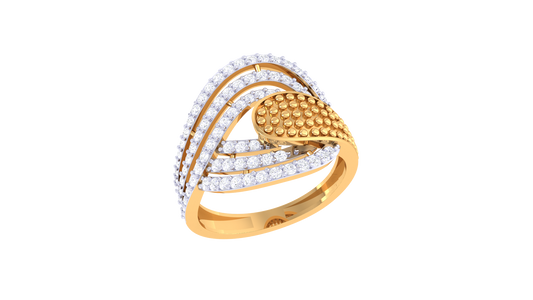 Lumiere Multi-Band Gold Ring With 0.56 Ct Brillient Cut Diamonds – Textured Layers and Sculptural Sparkle