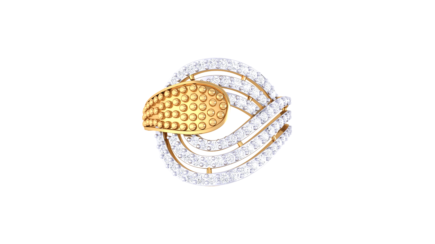 Lumiere Multi-Band Gold Ring With 0.56 Ct Brillient Cut Diamonds – Textured Layers and Sculptural Sparkle