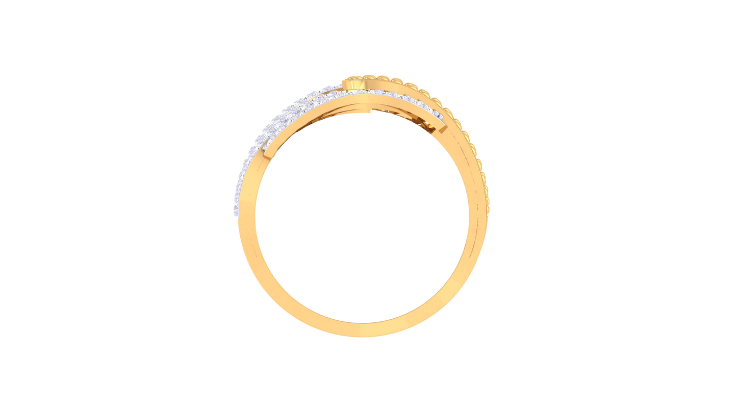 Lumiere Multi-Band Gold Ring With 0.56 Ct Brillient Cut Diamonds – Textured Layers and Sculptural Sparkle