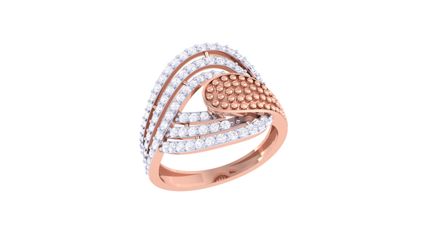 Lumiere Multi-Band Gold Ring With 0.56 Ct Brillient Cut Diamonds – Textured Layers and Sculptural Sparkle