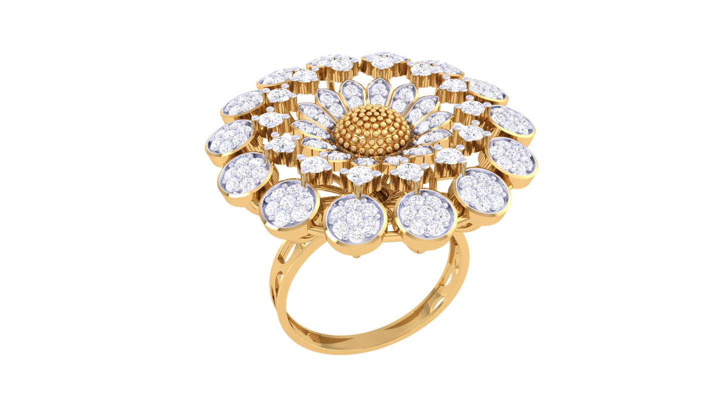 Artisan Golden Blossom Dome Ring – 1.10 Ct Sparkling Diamonds