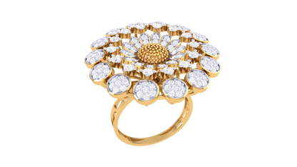 Artisan Golden Blossom Dome Ring – 1.10 Ct Sparkling Diamonds