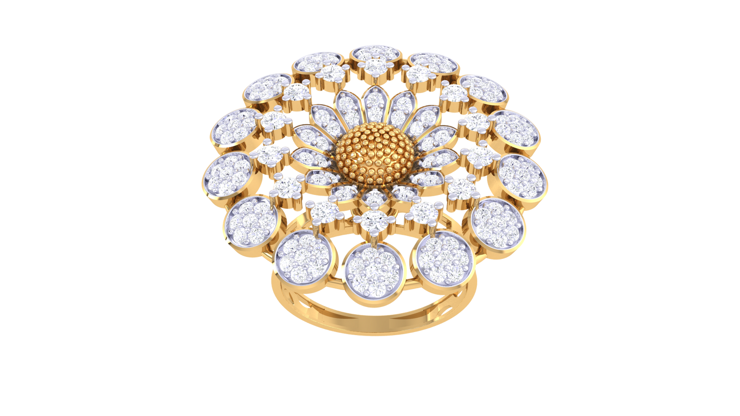 Artisan Golden Blossom Dome Ring – 1.10 Ct Sparkling Diamonds