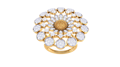 Artisan Golden Blossom Dome Ring – 1.10 Ct Sparkling Diamonds