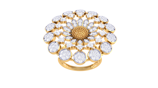 Artisan Golden Blossom Dome Ring – 1.10 Ct Sparkling Diamonds