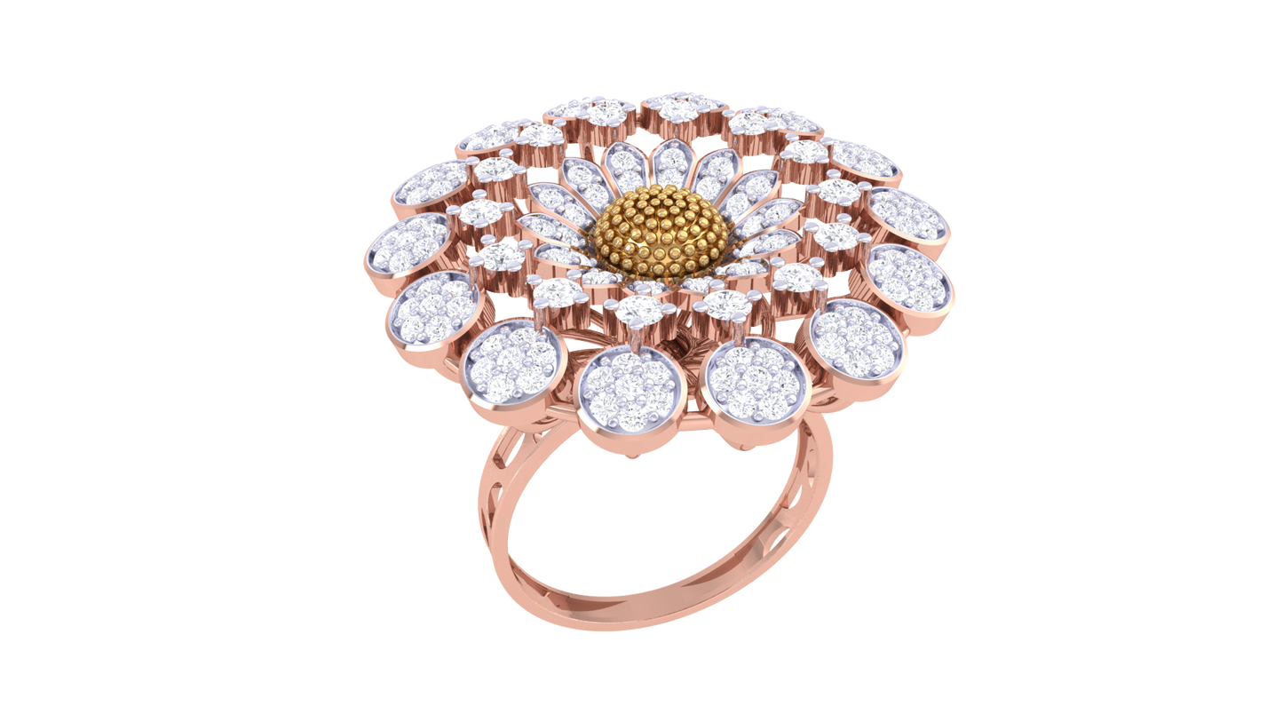 Artisan Golden Blossom Dome Ring – 1.10 Ct Sparkling Diamonds