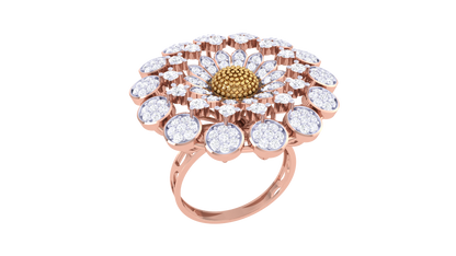 Artisan Golden Blossom Dome Ring – 1.10 Ct Sparkling Diamonds