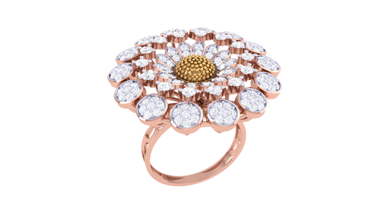 Artisan Golden Blossom Dome Ring – 1.10 Ct Sparkling Diamonds
