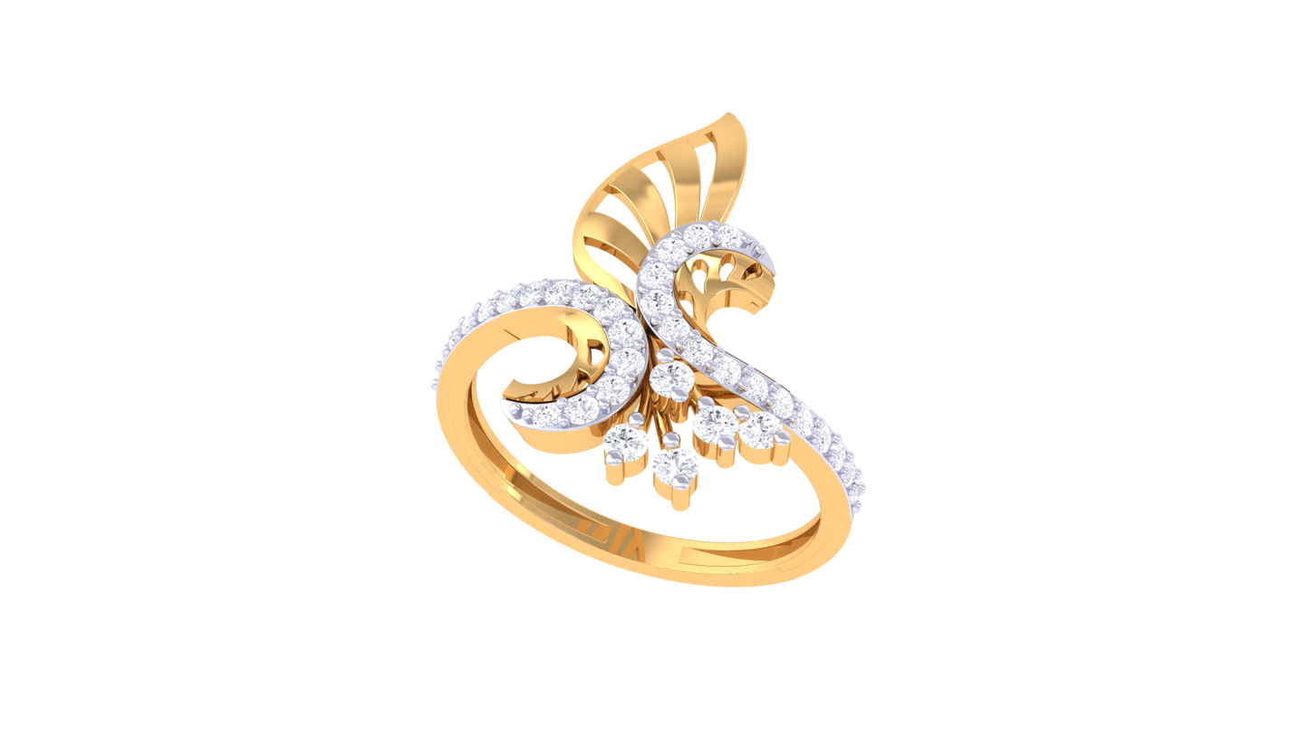 Lumiere Feather Ring In Rose Gold With 0.34 Ct Diamonds - Celestial Plume