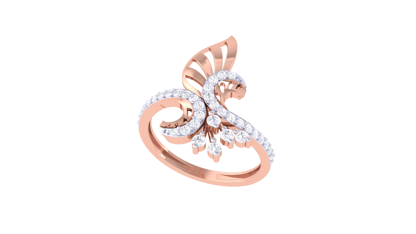 Lumiere Feather Ring In Rose Gold With 0.34 Ct Diamonds - Celestial Plume