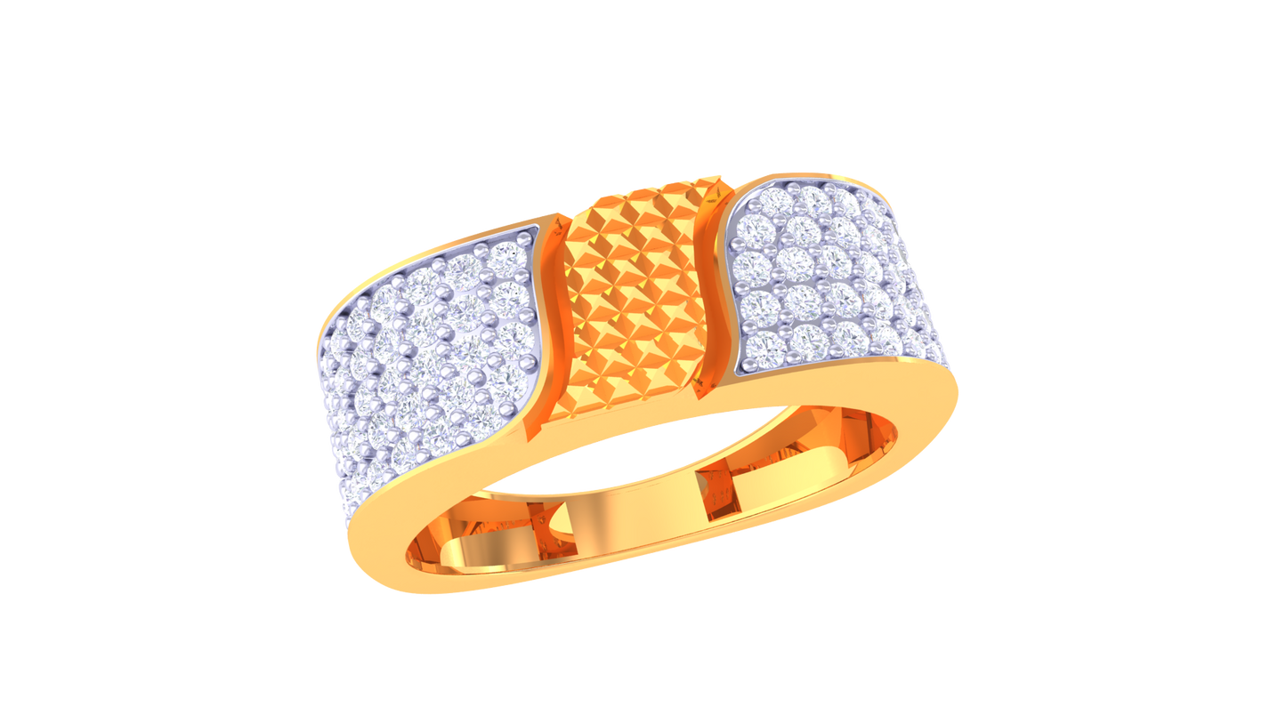 Éclat Mosaïque Signature Gold Ring – 0.9 Ct Round Diamond Pavé Band