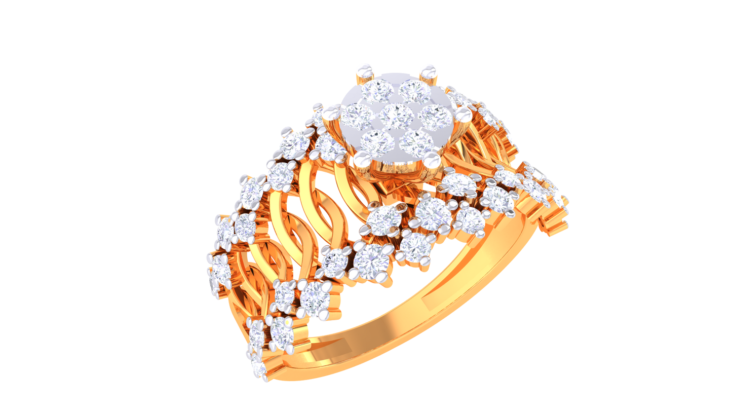 Artisan Couronne Lattice – 0.52 Ct Brilliant Round Diamond Gold Ring
