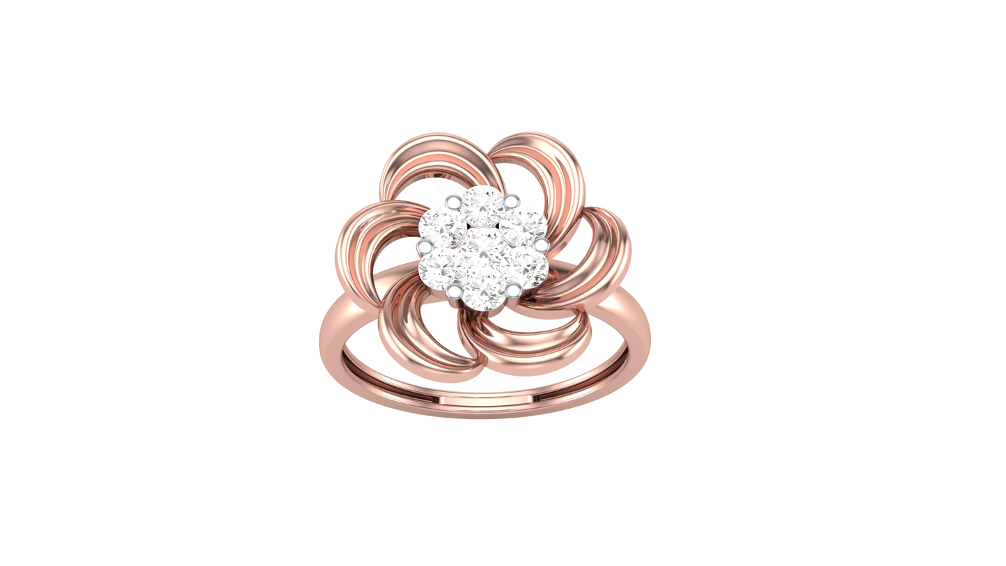 Eclat Fleuron Floral Embrace Rose Gold Ring - 0.45 Ct Round Diamond Cluster