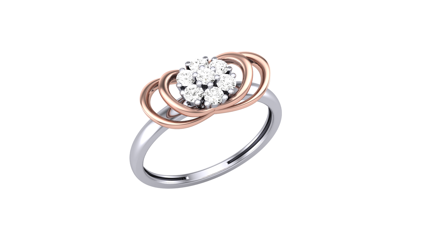 Eclat Harmonious Flora Ring - 0.18 Ct Diamond Cluster In Rose and White Gold